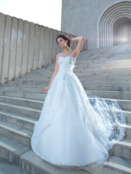 sky blue and white wedding dress