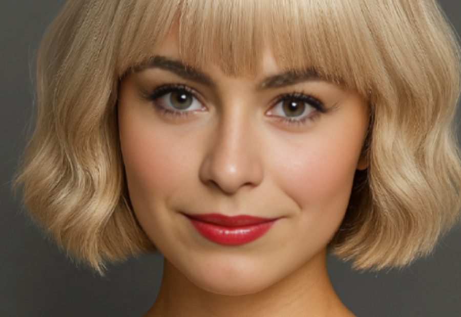 blonde bob human hair wig with full bangs